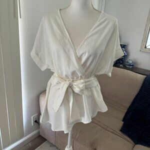 SHEIN white deep v neck blouse